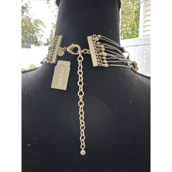 Chicos Olive Green Matte Gold Tone 23" Long Bead Statement Necklace NEW - Picture 5 of 13